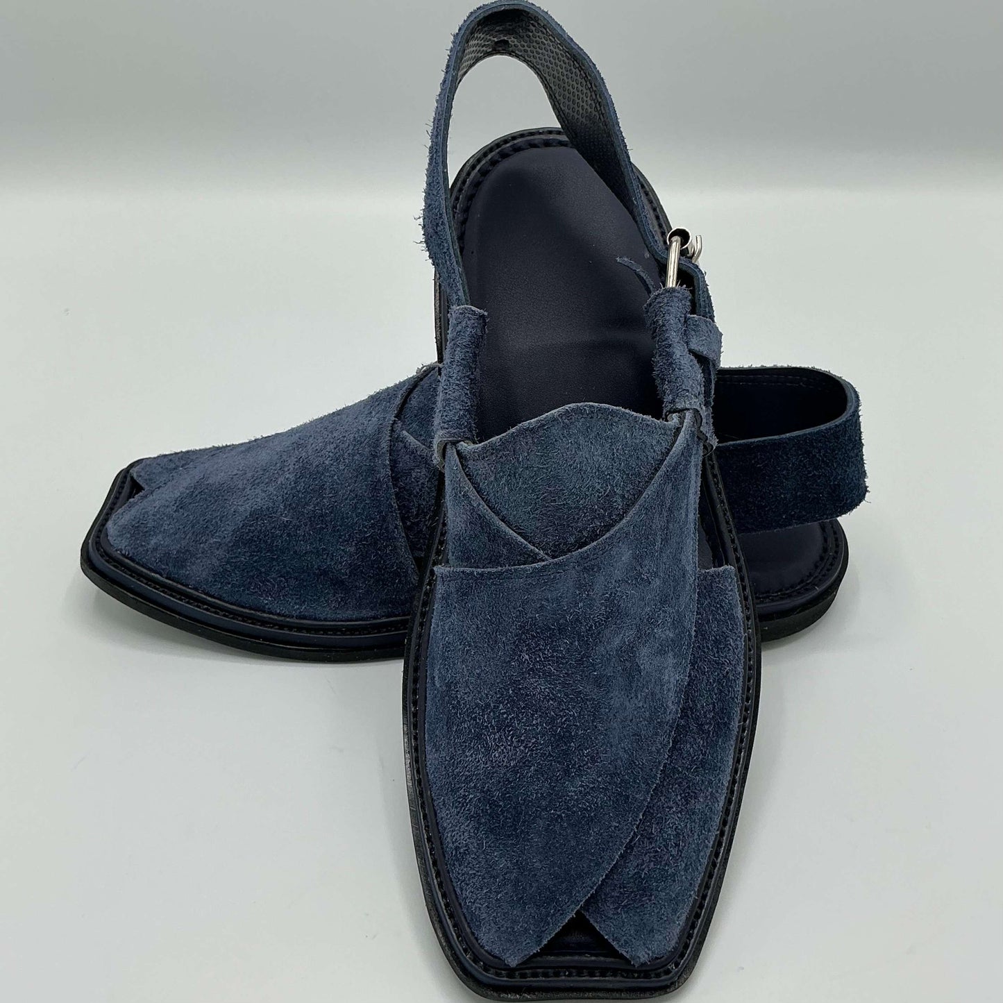 Sued Blue Peshawari Chappals – Pure Leather Craftsmanship with a Modern Edge