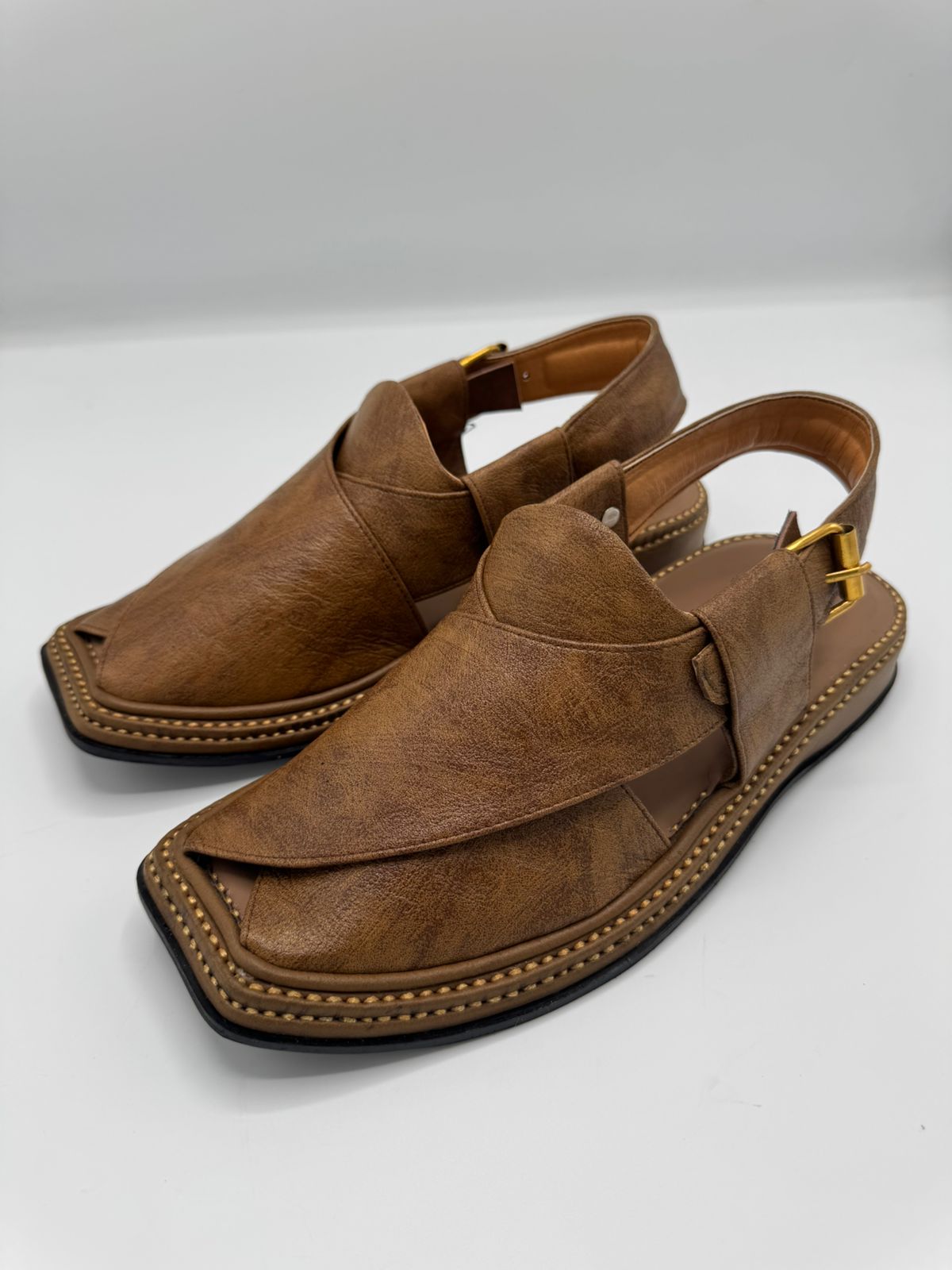 T-Gear Camel Leather Peshawari Chappal
