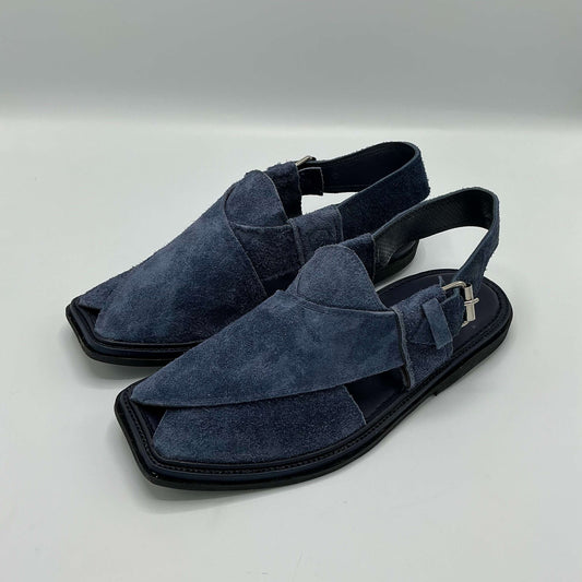 Sued Blue Peshawari Chappals – Pure Leather Craftsmanship with a Modern Edge