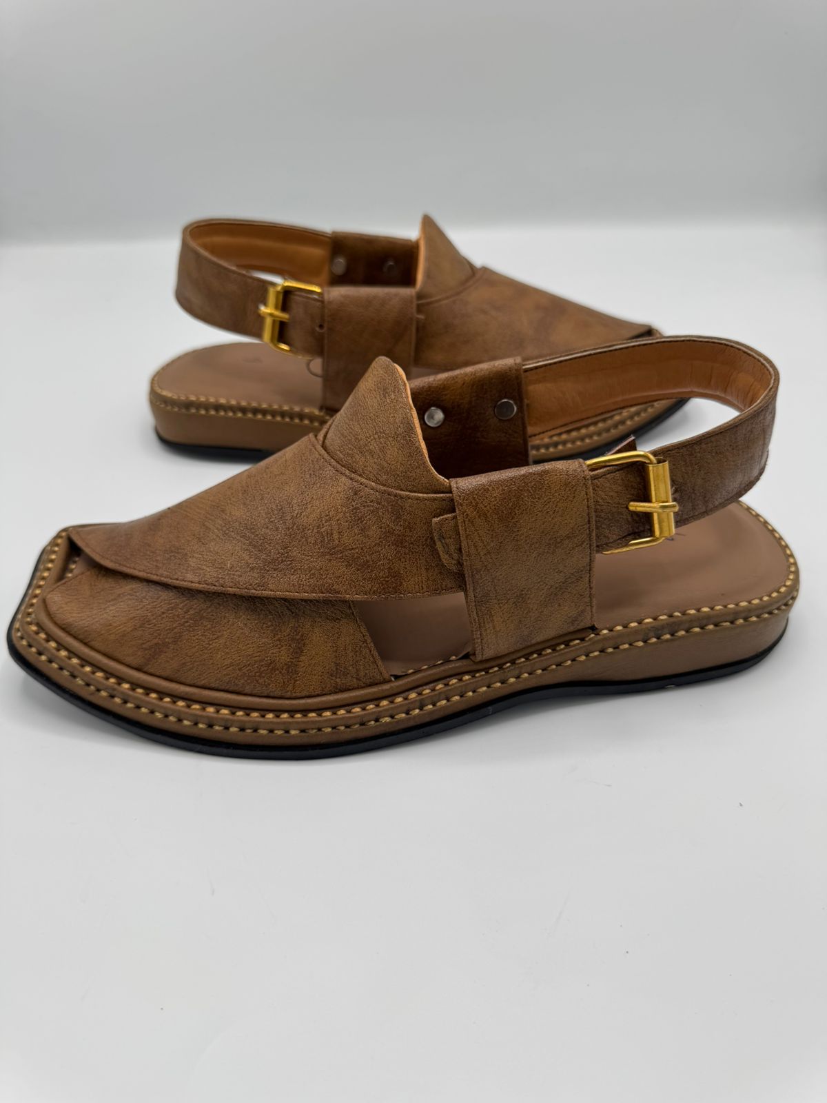 T-Gear Camel Leather Peshawari Chappal