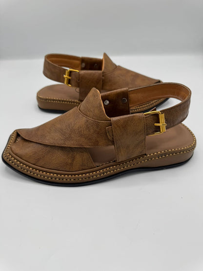 T-Gear Camel Leather Peshawari Chappal