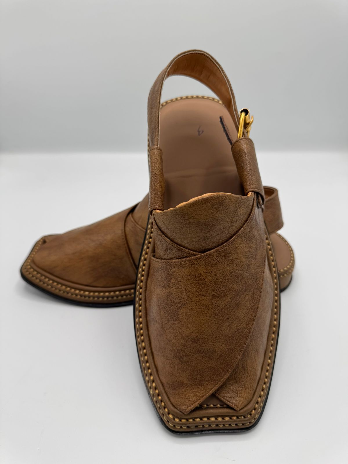 T-Gear Camel Leather Peshawari Chappal