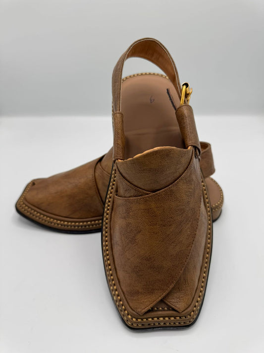 T-Gear Camel Leather Peshawari Chappal