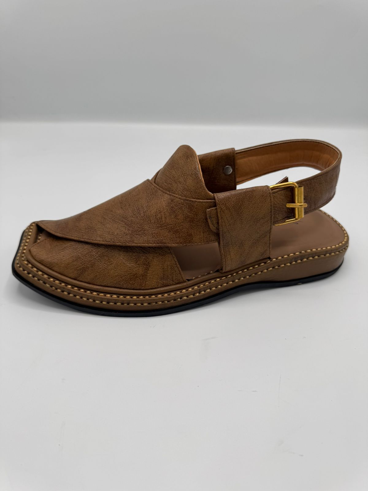 T-Gear Camel Leather Peshawari Chappal