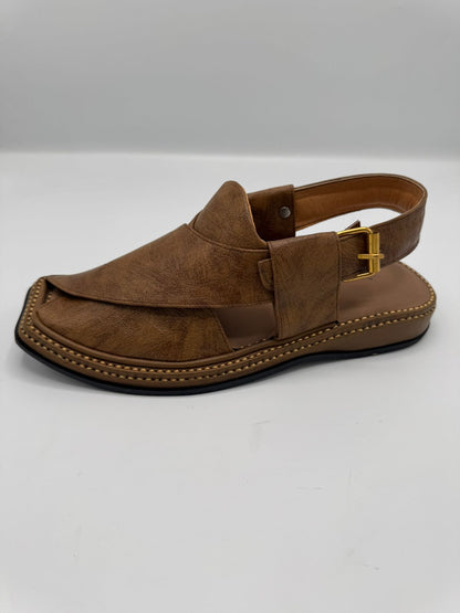T-Gear Camel Leather Peshawari Chappal